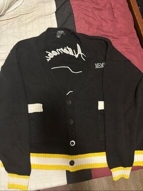 Black and Yellow V-Neck Cardigan Sweater